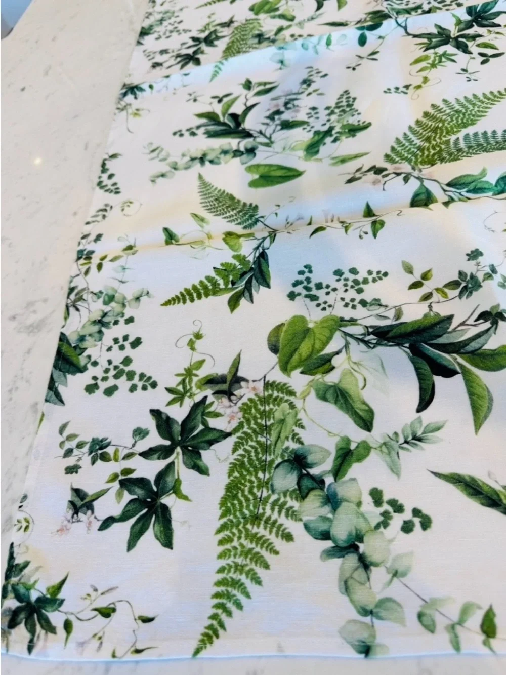 Rare Terrain By Hope Home 100% Linen Botanical Tablecloth Green & White